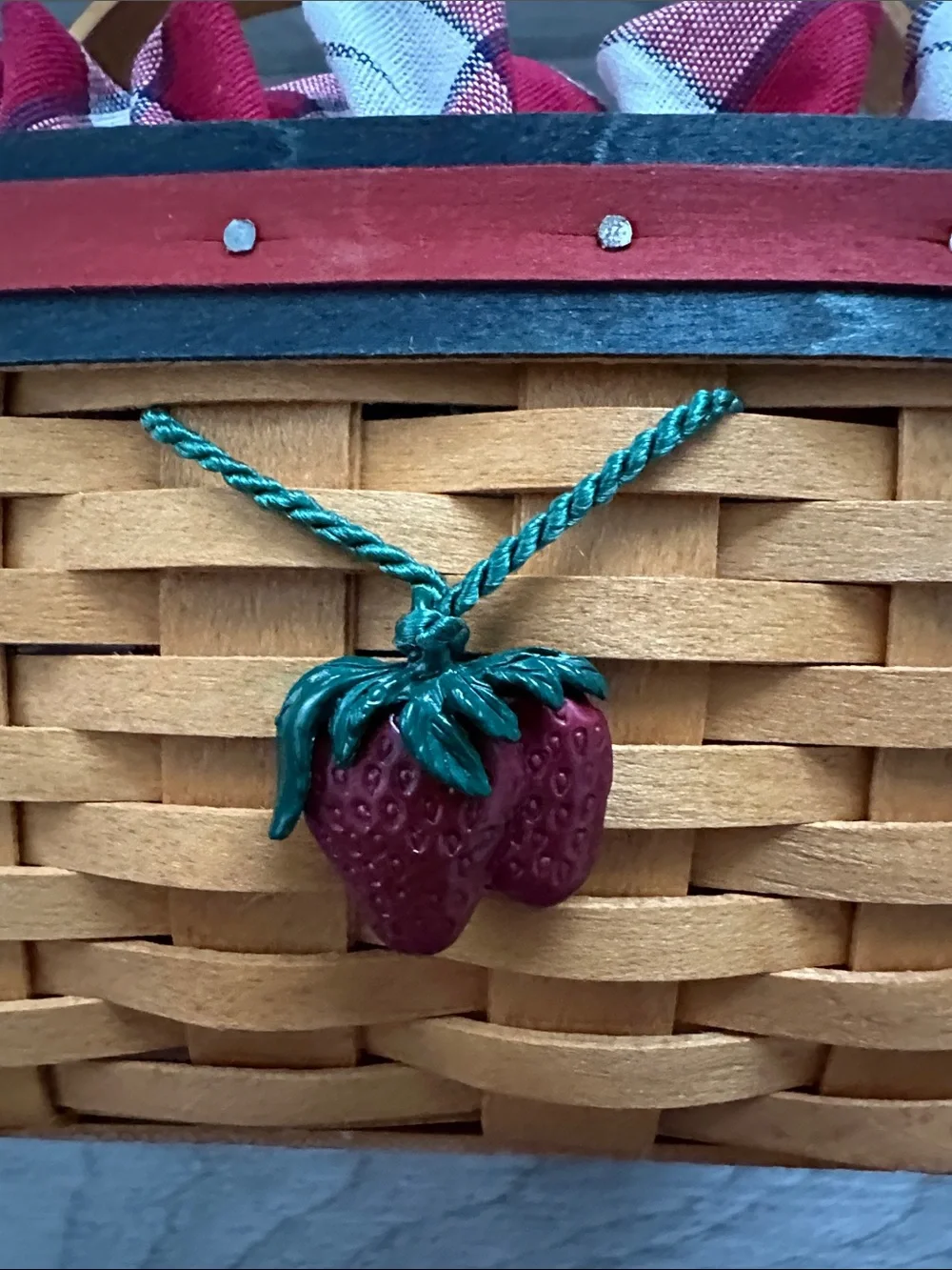 Longaberger Red and White and Blue Woven Strawberry Basket Tote - 2001